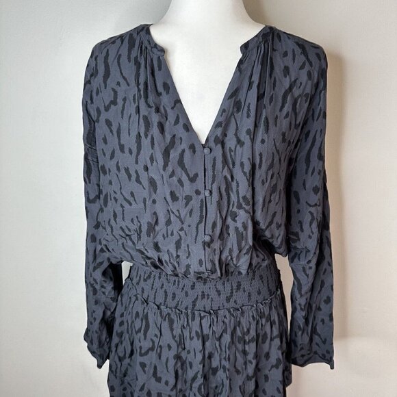 Rails Blue Black Jasmine Ash Cheetah Print Long Sleeve V-neck Mini Dress‎ L - Picture 5 of 16